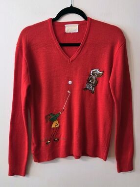 Vintage Andreno Argenti Golf Themed Embroidered Sweater